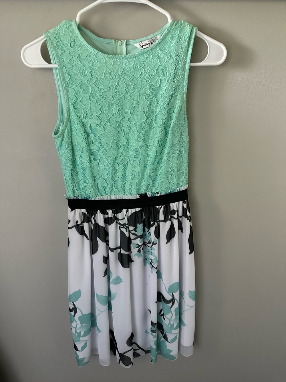 Speechless Mint Lace & Floral Waistband Dress